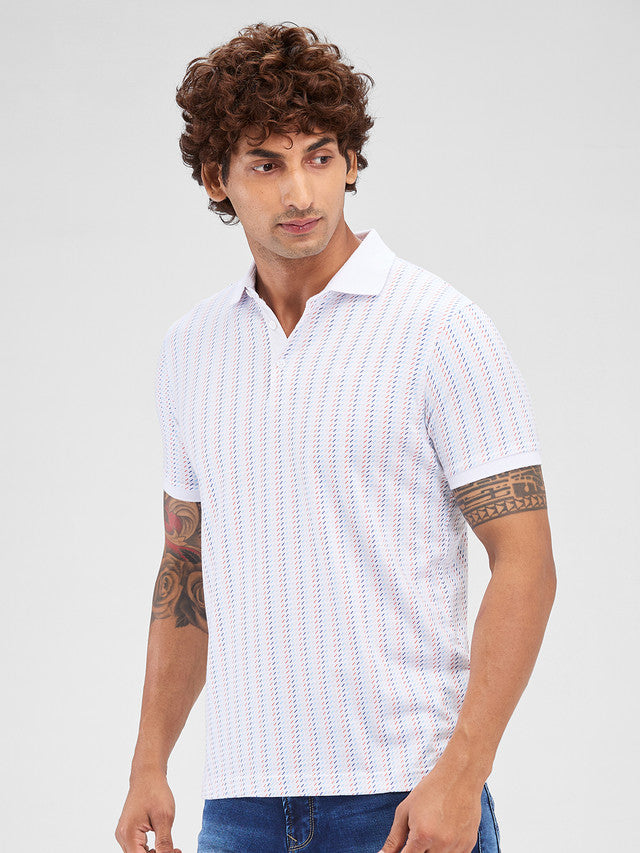 Park Avenue White Printed Slim Fit Cotton Blend T-Shirt