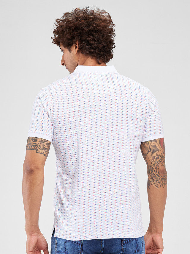 Park Avenue White Printed Slim Fit Cotton Blend T-Shirt