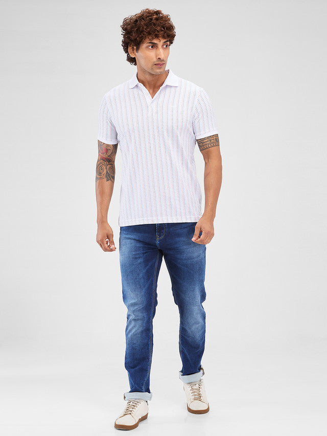 Park Avenue White Printed Slim Fit Cotton Blend T-Shirt