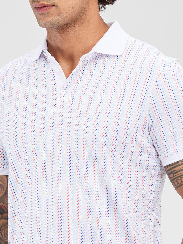 Park Avenue White Printed Slim Fit Cotton Blend T-Shirt