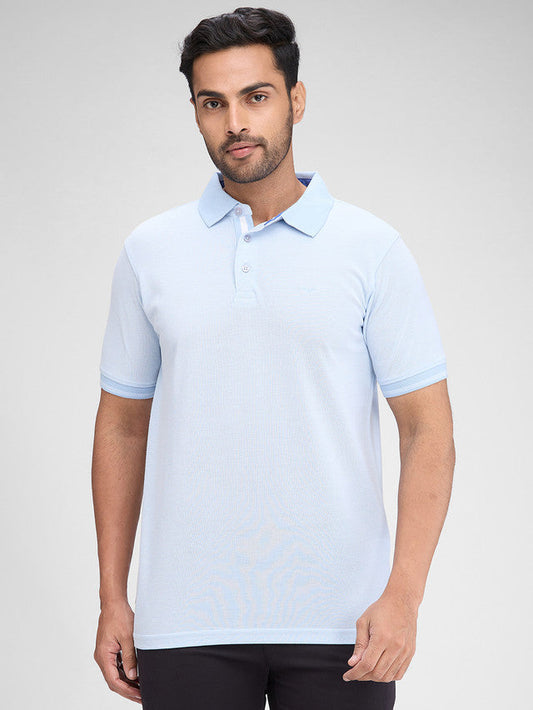 Park Avenue Blue Solid Slim Fit Half Sleeve Cotton Blend T-Shirt