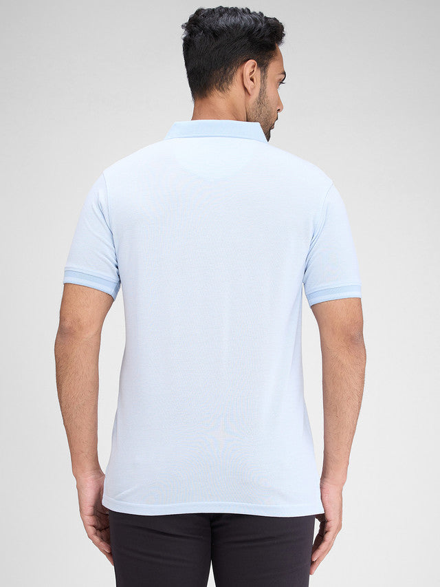 Park Avenue Blue Solid Slim Fit Half Sleeve Cotton Blend T-Shirt