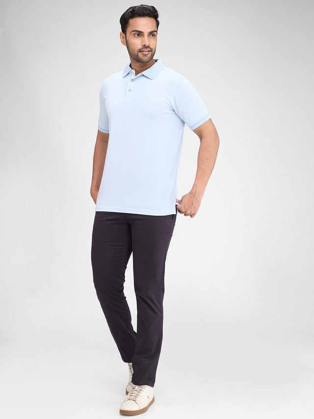 Park Avenue Blue Solid Slim Fit Half Sleeve Cotton Blend T-Shirt