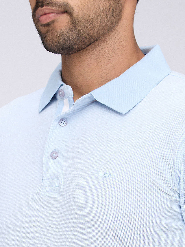Park Avenue Blue Solid Slim Fit Half Sleeve Cotton Blend T-Shirt