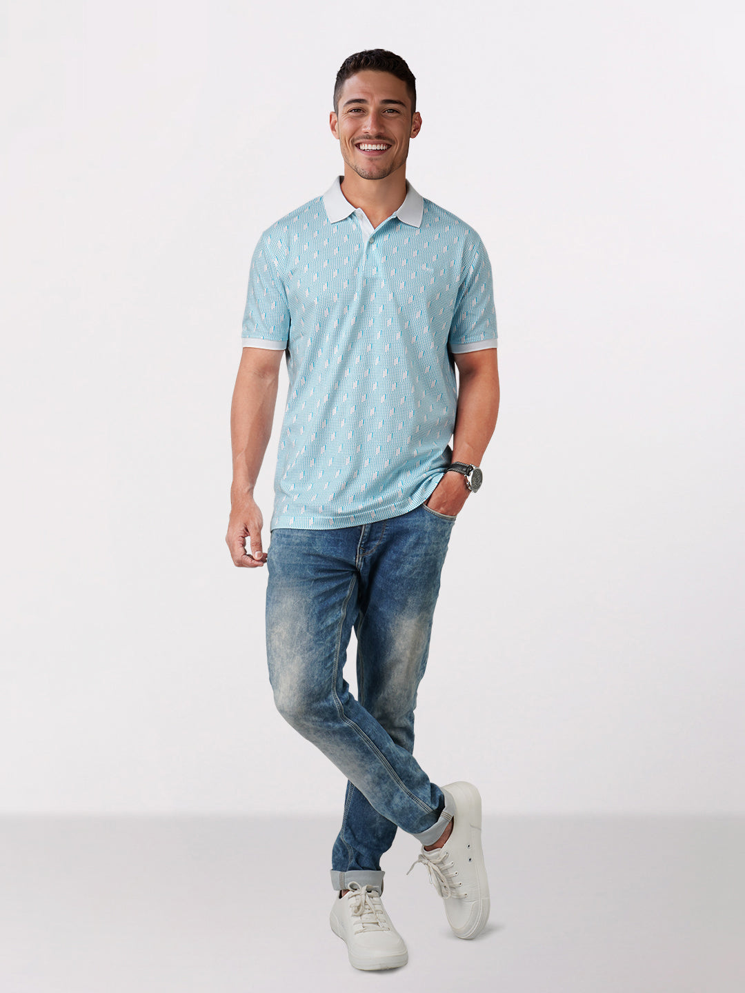 Park Avenue Men White Printed Slim Fit Cotton Blend T-Shirt