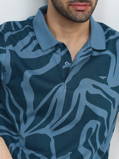 Park Avenue Men Blue Printed Slim Fit Cotton Blend Half Sleeve T-Shirt