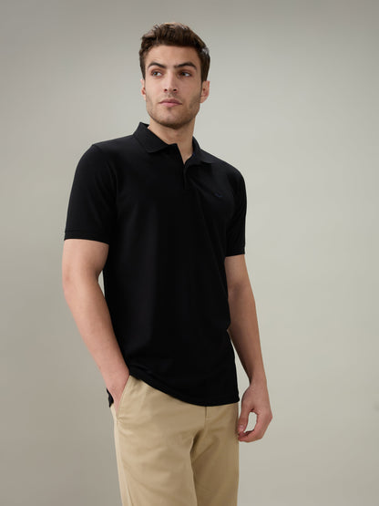 Park Avenue Men Black Solid Slim Fit Cotton Blend Half Sleeve T-Shirt