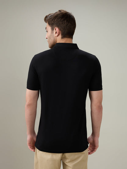 Park Avenue Men Black Solid Slim Fit Cotton Blend Half Sleeve T-Shirt