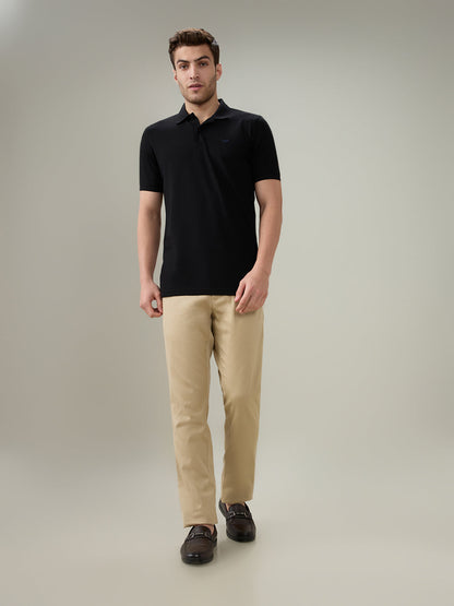 Park Avenue Men Black Solid Slim Fit Cotton Blend Half Sleeve T-Shirt