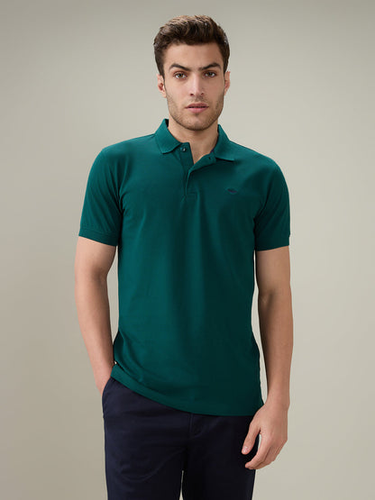 Park Avenue Men Green Solid Slim Fit Cotton Blend Half Sleeve T-Shirt