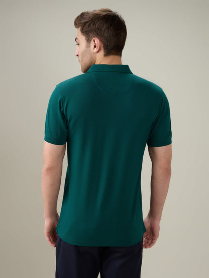Park Avenue Men Green Solid Slim Fit Cotton Blend Half Sleeve T-Shirt