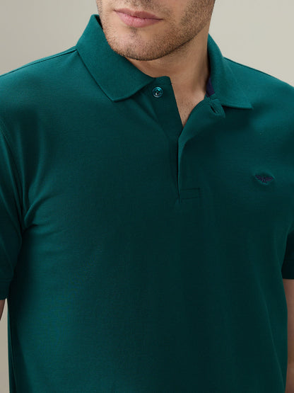 Park Avenue Men Green Solid Slim Fit Cotton Blend Half Sleeve T-Shirt