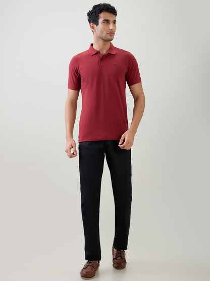Park Avenue Men Red Solid Slim Fit Cotton Blend Half Sleeve T-Shirt