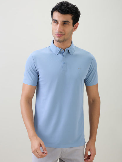 Park Avenue Men Blue Solid Slim Fit Polyester Half Sleeve T-Shirt