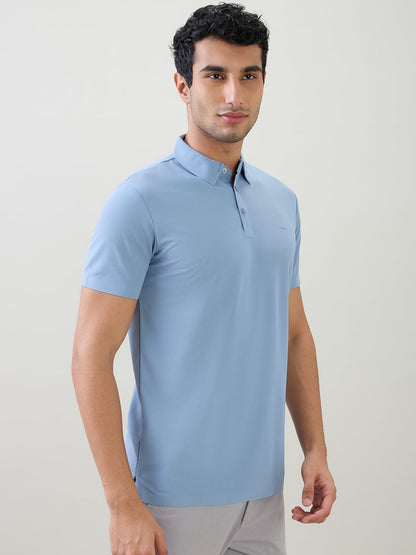 Park Avenue Men Blue Solid Slim Fit Polyester Half Sleeve T-Shirt