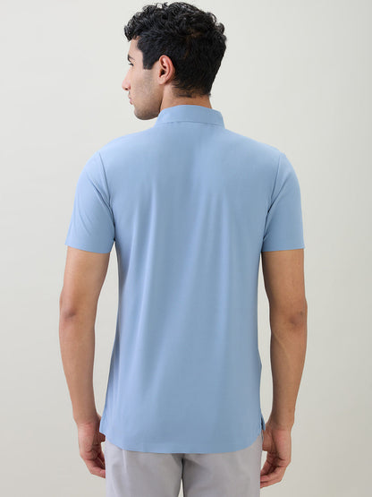 Park Avenue Men Blue Solid Slim Fit Polyester Half Sleeve T-Shirt