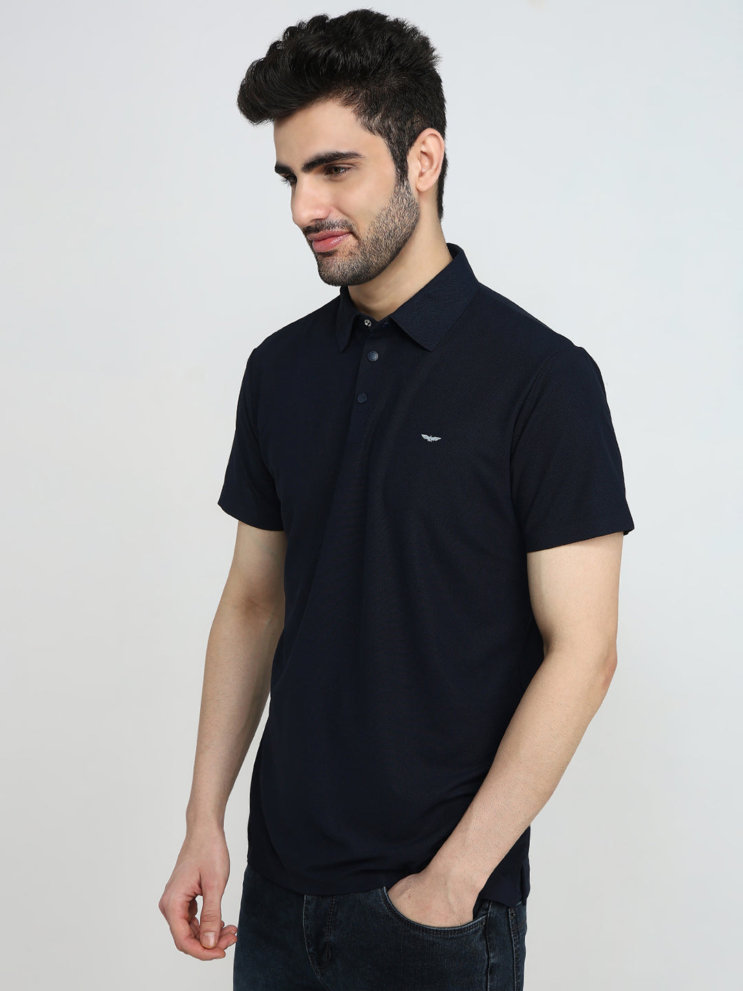 Park Avenue Men Blue Solid Slim Fit Polyester Half Sleeve T-Shirt
