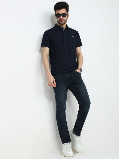Park Avenue Men Blue Solid Slim Fit Polyester Half Sleeve T-Shirt
