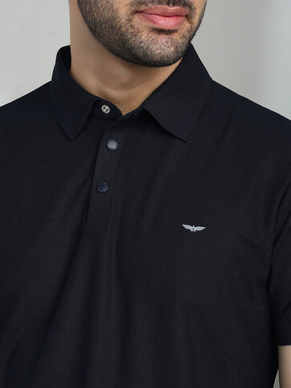 Park Avenue Men Blue Solid Slim Fit Polyester Half Sleeve T-Shirt