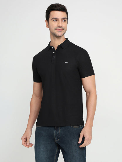 Park Avenue Men Black Solid Slim Fit Polyester Half Sleeve T-Shirt