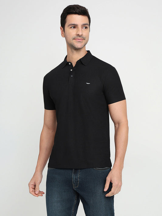 Park Avenue Men Black Solid Slim Fit Polyester Half Sleeve T-Shirt