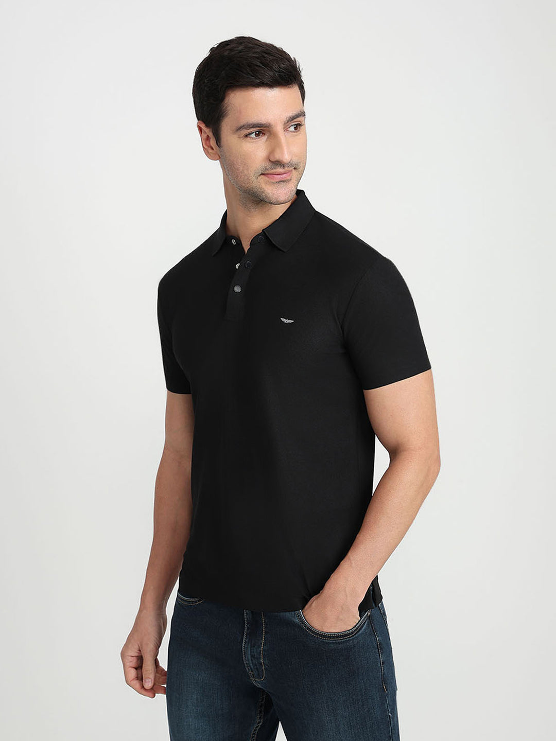 Park Avenue Men Black Solid Slim Fit Polyester Half Sleeve T-Shirt