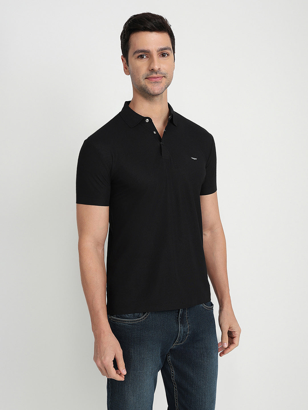 Park Avenue Men Black Solid Slim Fit Polyester Half Sleeve T-Shirt