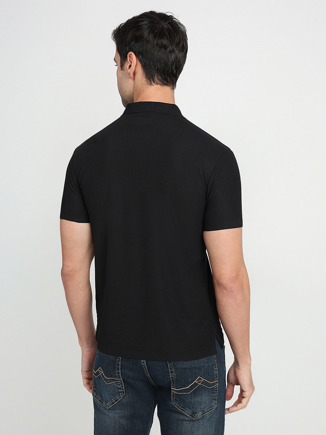 Park Avenue Men Black Solid Slim Fit Polyester Half Sleeve T-Shirt
