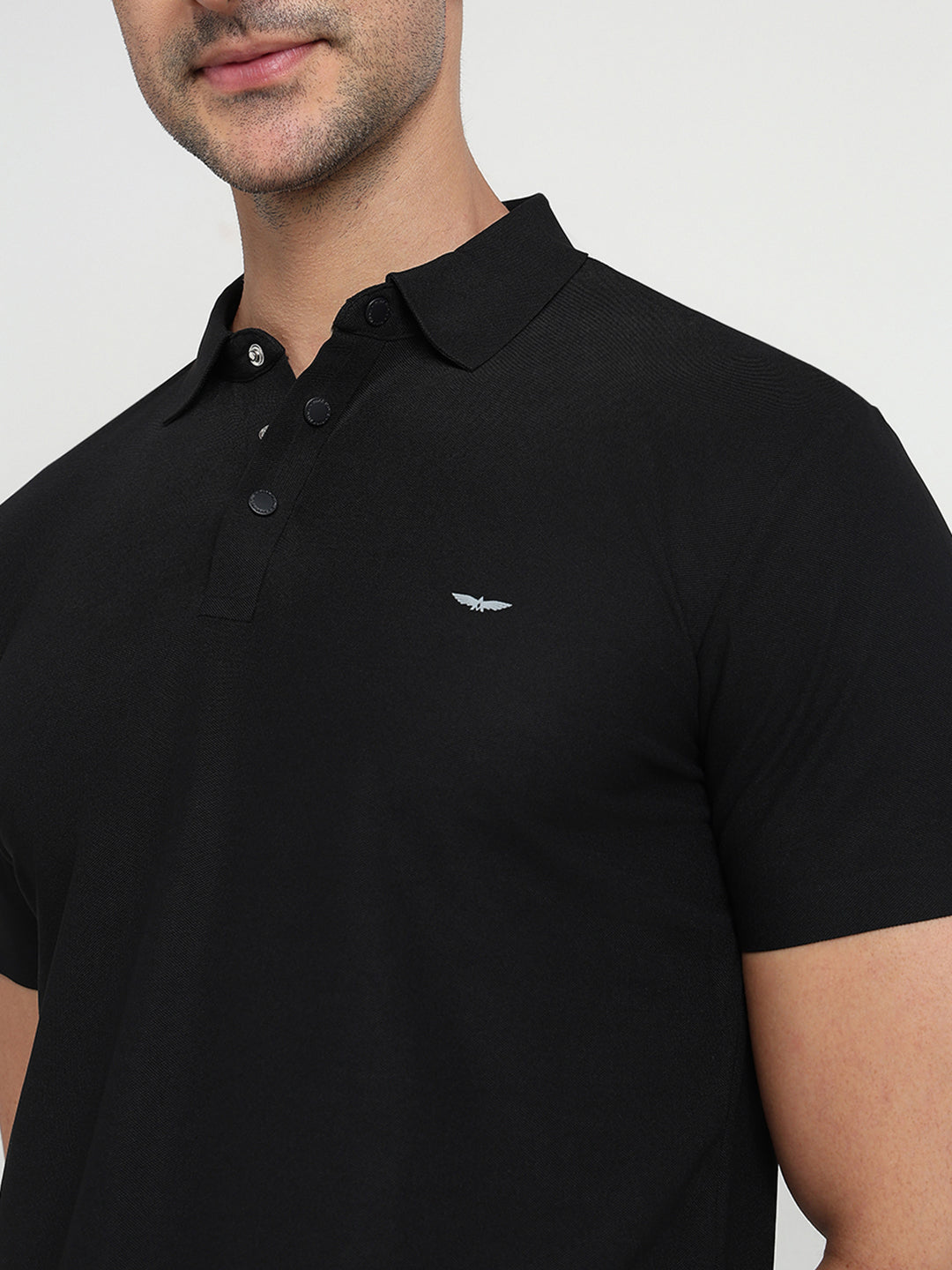 Park Avenue Men Black Solid Slim Fit Polyester Half Sleeve T-Shirt