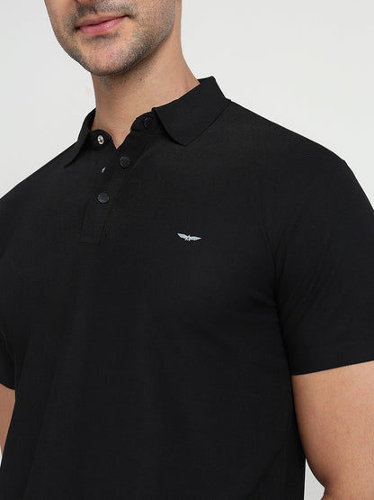 Park Avenue Men Black Solid Slim Fit Polyester Half Sleeve T-Shirt