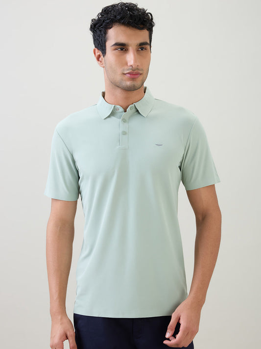 Park Avenue Men Green Solid Slim Fit Polyester Half Sleeve T-Shirt