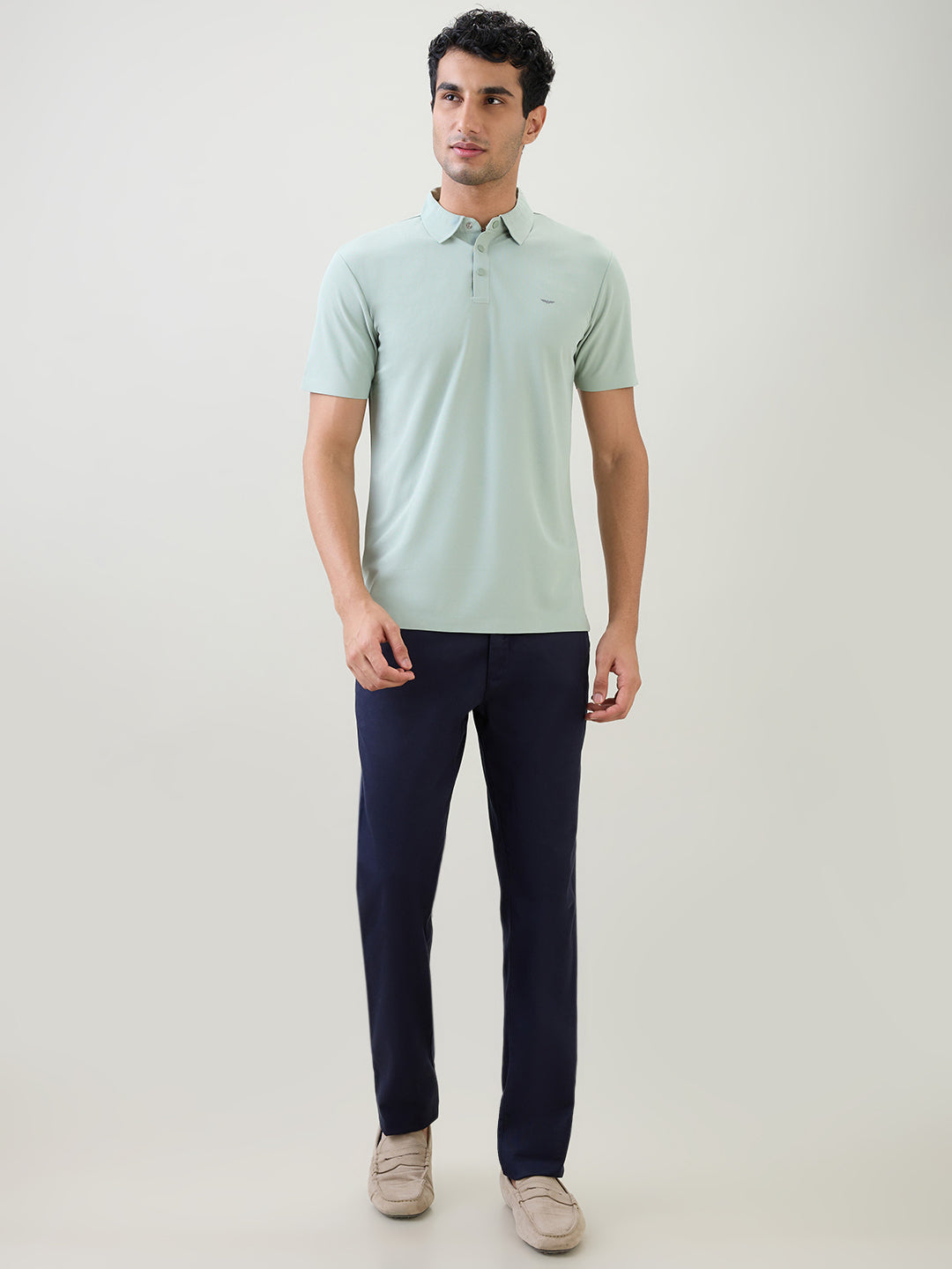 Park Avenue Men Green Solid Slim Fit Polyester Half Sleeve T-Shirt