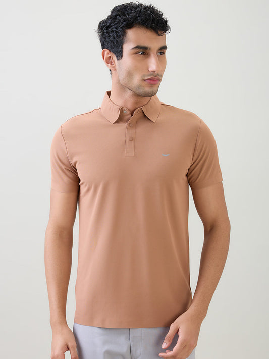 Park Avenue Men Brown Solid Slim Fit Polyester Half Sleeve T-Shirt