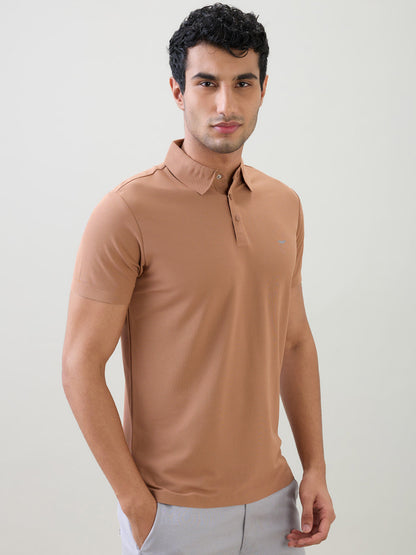 Park Avenue Men Brown Solid Slim Fit Polyester Half Sleeve T-Shirt