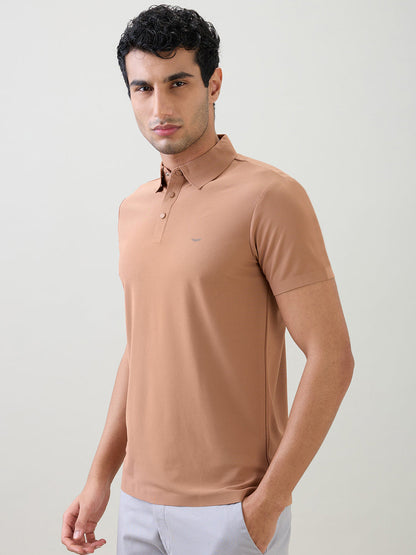 Park Avenue Men Brown Solid Slim Fit Polyester Half Sleeve T-Shirt