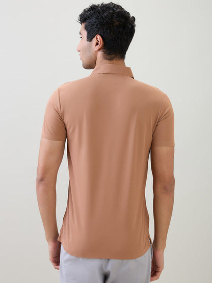 Park Avenue Men Brown Solid Slim Fit Polyester Half Sleeve T-Shirt