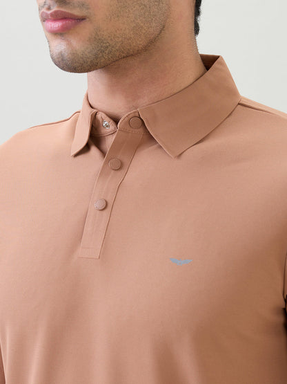 Park Avenue Men Brown Solid Slim Fit Polyester Half Sleeve T-Shirt