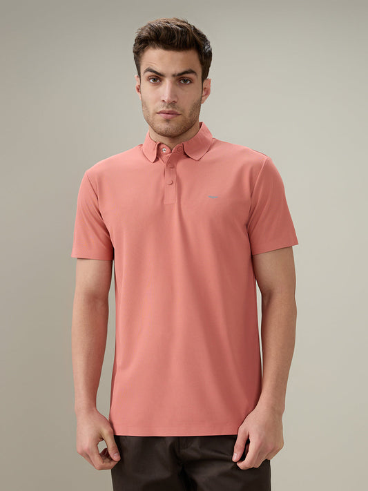 Park Avenue Men Red Solid Slim Fit Polyester Half Sleeve T-Shirt
