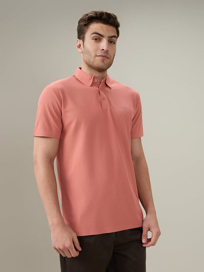 Park Avenue Men Red Solid Slim Fit Polyester Half Sleeve T-Shirt