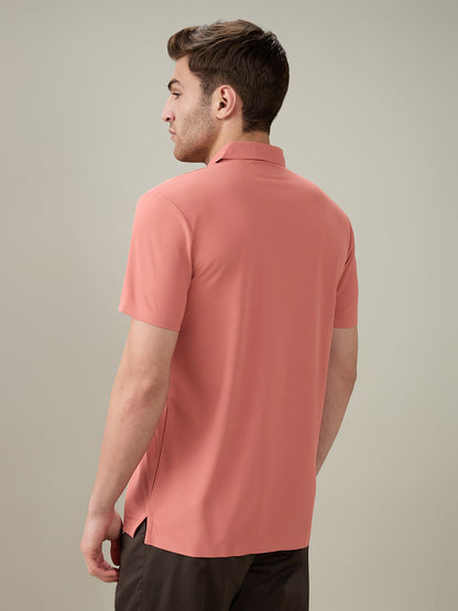 Park Avenue Men Red Solid Slim Fit Polyester Half Sleeve T-Shirt