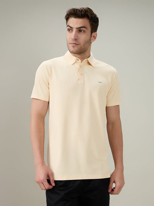 Park Avenue Men Yellow Solid Slim Fit Polyester Half Sleeve T-Shirt