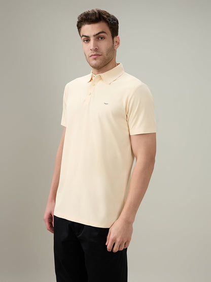 Park Avenue Men Yellow Solid Slim Fit Polyester Half Sleeve T-Shirt