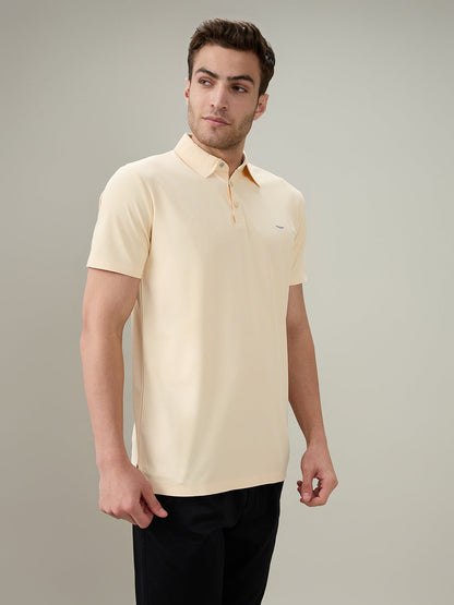 Park Avenue Men Yellow Solid Slim Fit Polyester Half Sleeve T-Shirt