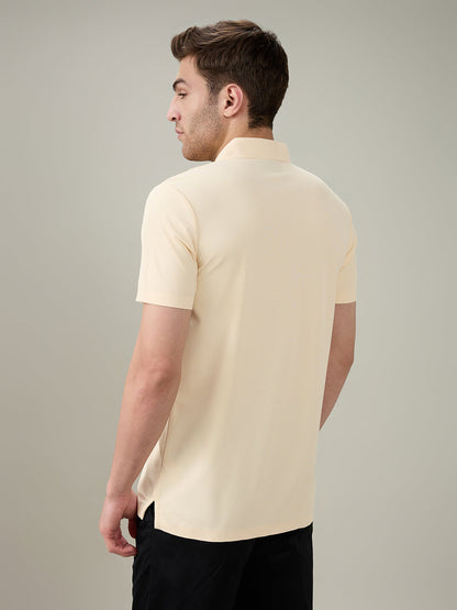 Park Avenue Men Yellow Solid Slim Fit Polyester Half Sleeve T-Shirt