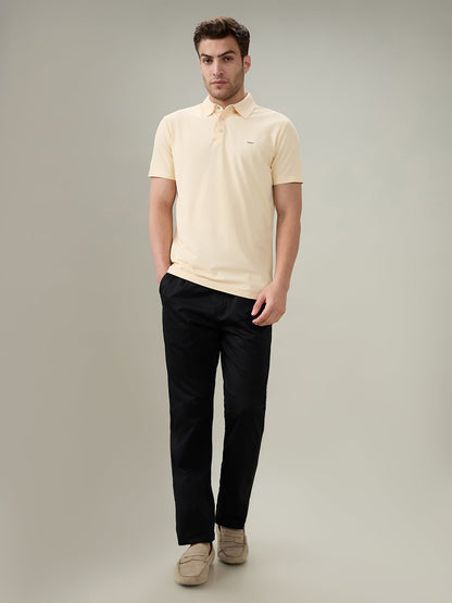 Park Avenue Men Yellow Solid Slim Fit Polyester Half Sleeve T-Shirt