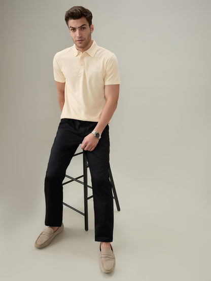 Park Avenue Men Yellow Solid Slim Fit Polyester Half Sleeve T-Shirt