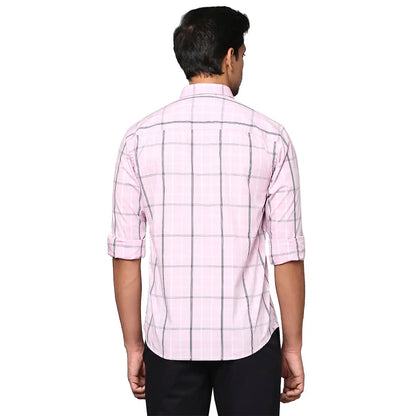 Park Avenue Men Pink Checks Slim Fit Cotton Blend Casual Shirt