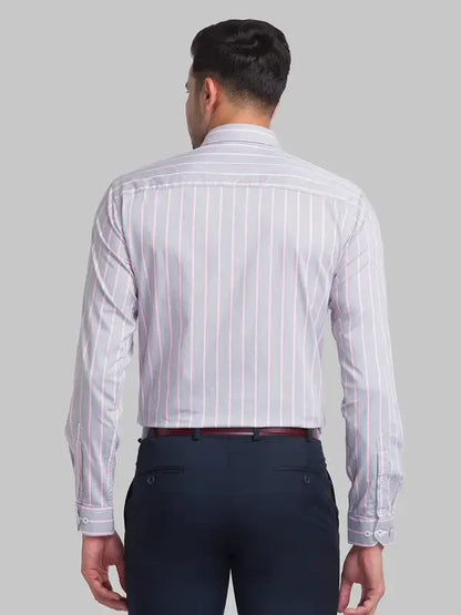 Park Avenue Men Grey Striped Slim Fit Cotton Blend Casual Shirt