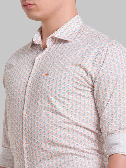 Men Orange Slim Fit Print Cotton Shirts