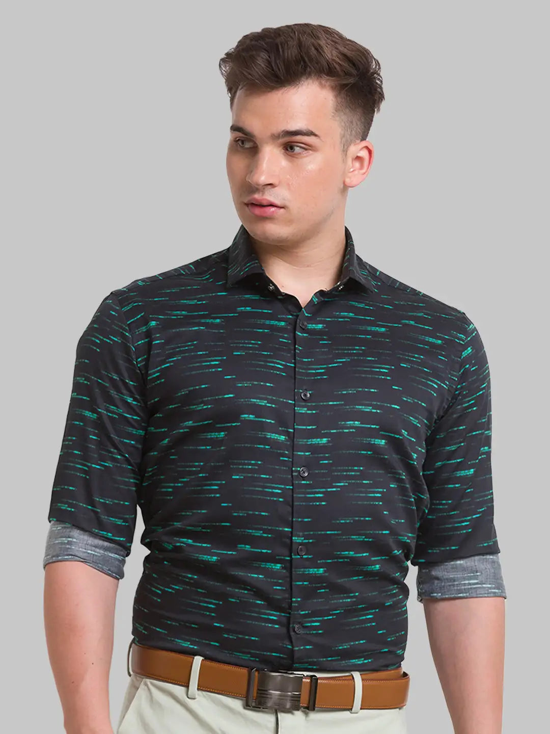 Park Avenue Men Black Printed Slim Fit Cotton Casual Shirt